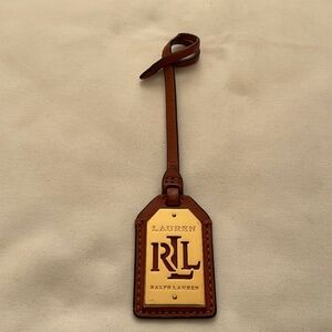 Ralph Lauren RLL Gold Tone Brown Leather Bag Charm Tag